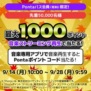 先着5万名!Pontaポイント コード当たる