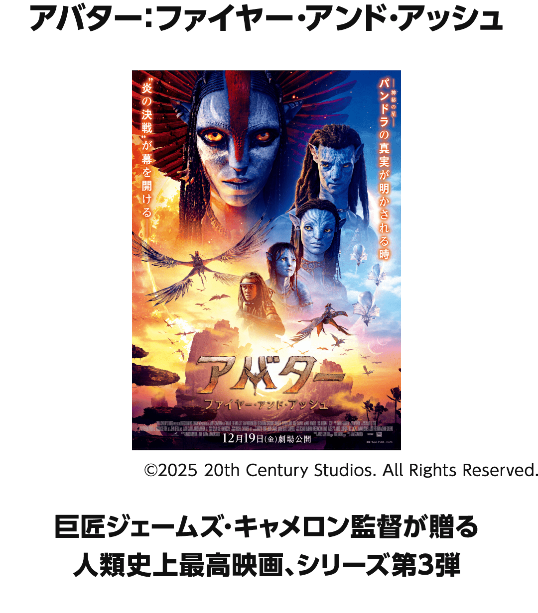 No.1 アバター：ファイヤー・アンド・アッシュ 巨匠ジェームズ・キャメロン監督が贈る 人類史上最高映画、シリーズ第3弾